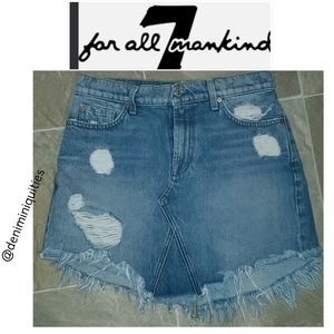 7FAMK Denim Skirt Distressed Destroyed Raw Hem Mini